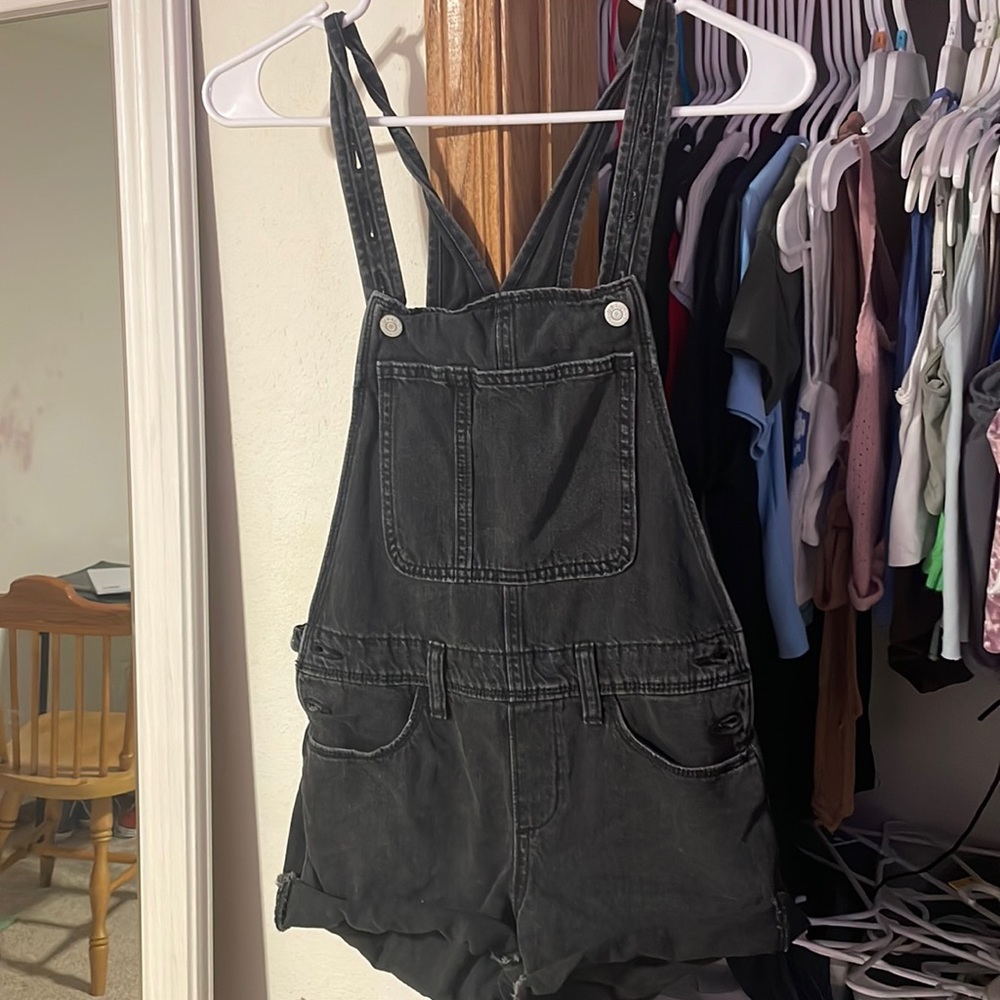 old navy black denim overalls